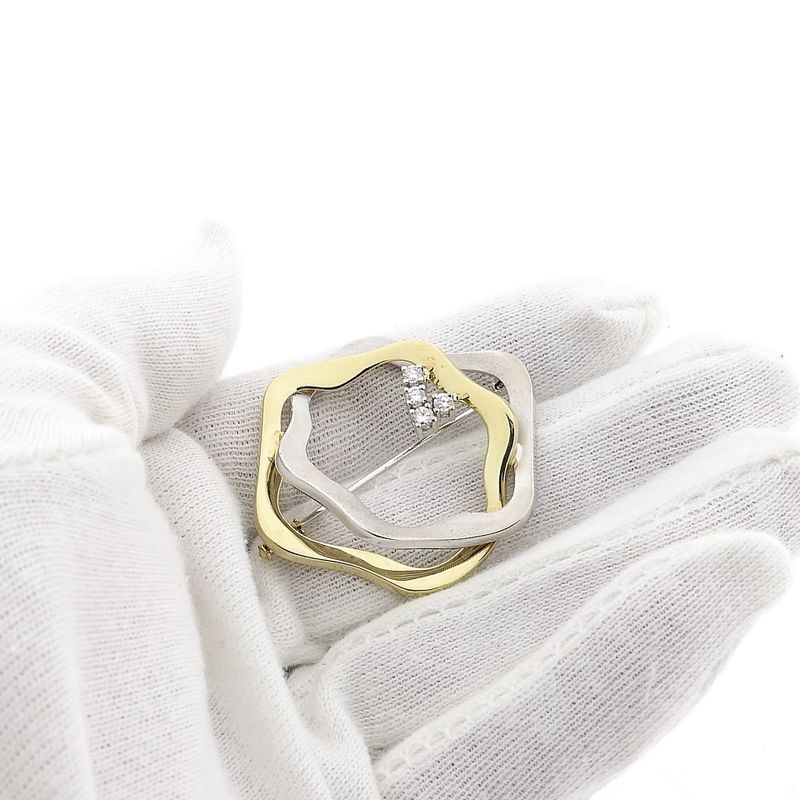 Afbeelding 9 van Bicolor gouden broche met diamanten; 0,06 ct. 