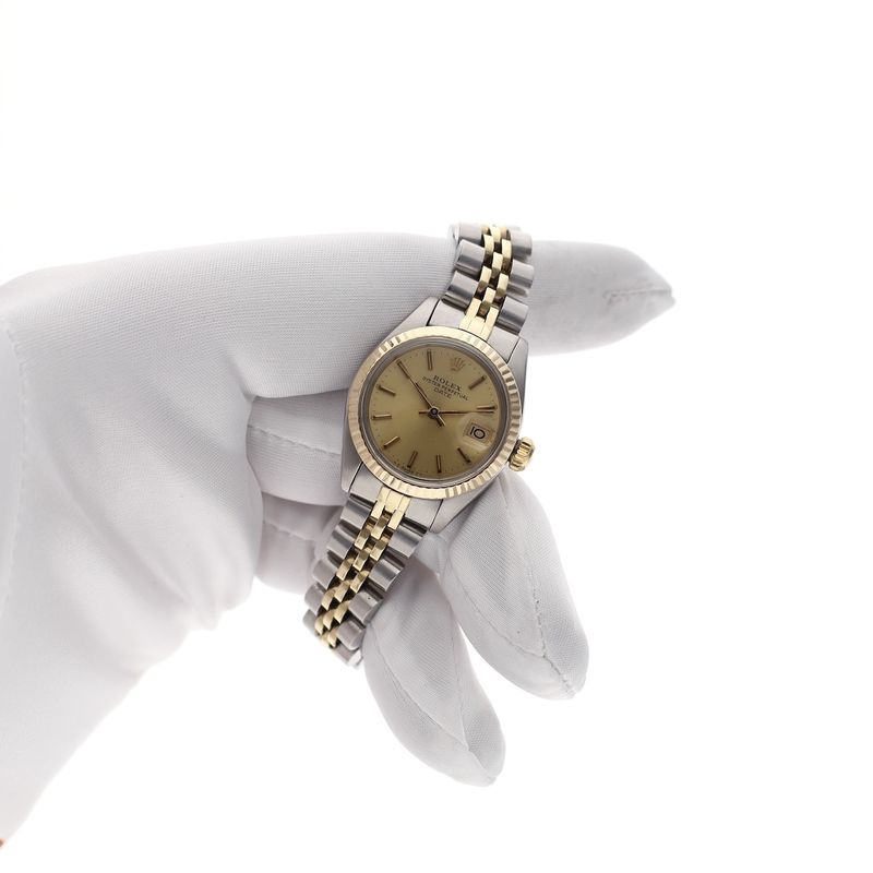Image 8 of Rolex Oyster Perpetual Lady-Date 26mm 6917; Vintage 18k gold/steel women's watch