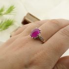 Image 4 of Two-tone ring with synthetic pink ruby and diamond | Approx. 0.06 ct.