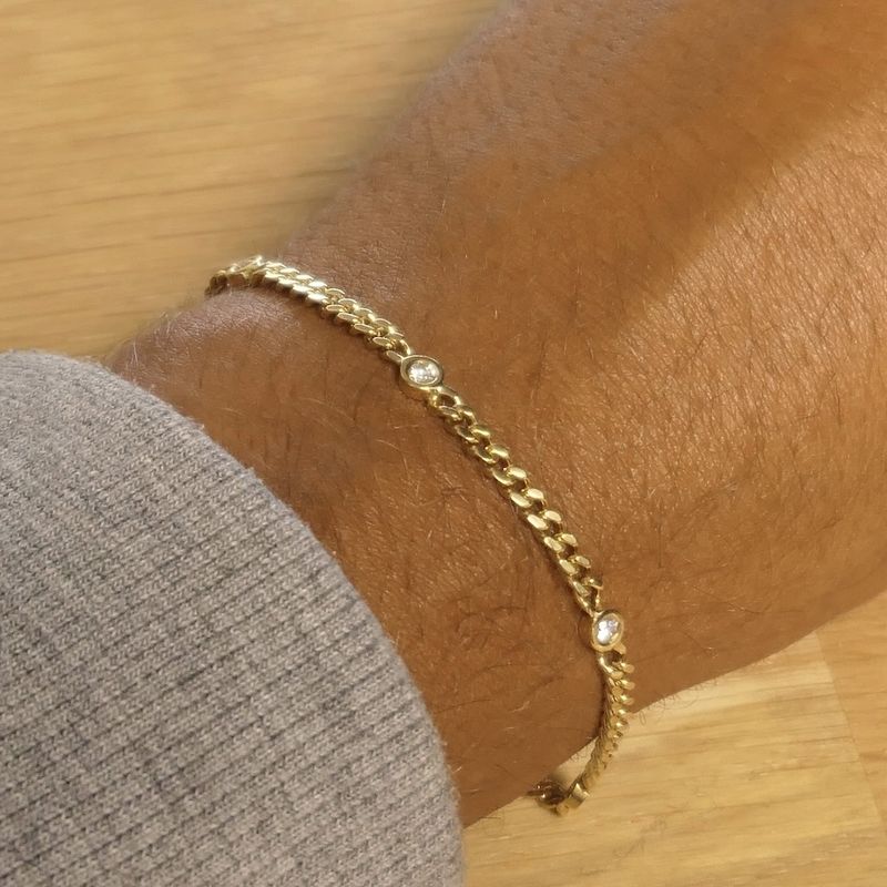 Image 11 of Gold flat gourmet link bracelet with 0.50 ct diamond.