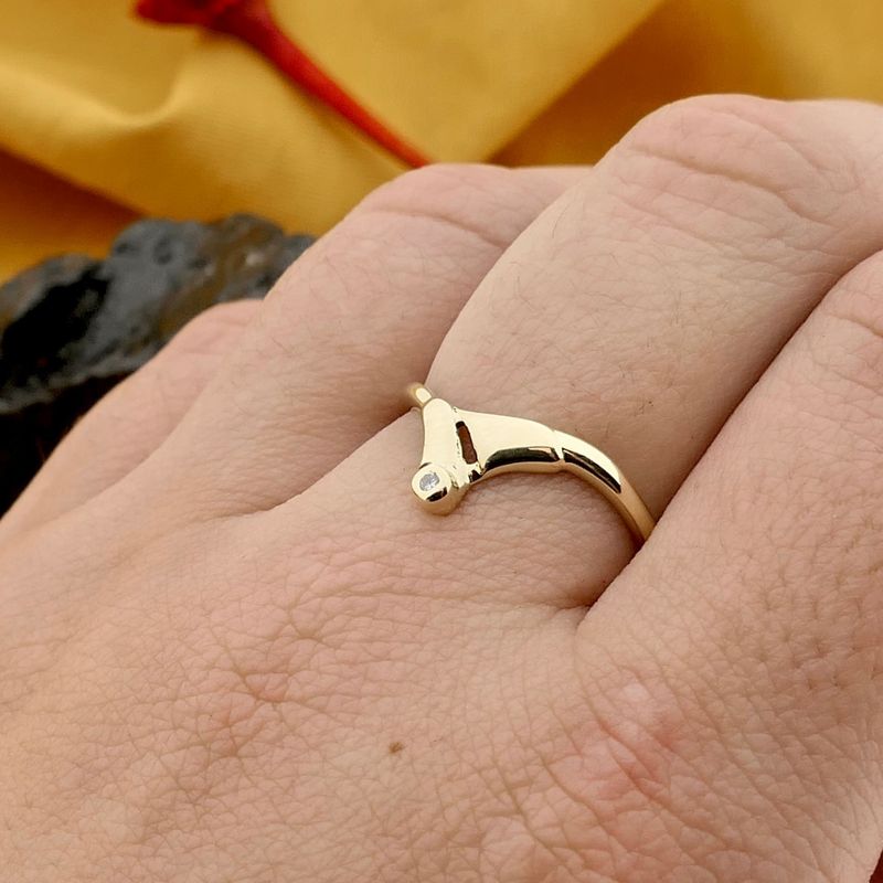 Image 3 of Golden solitaire ring with diamond; 0.005 ct.