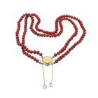 Image 3 of Antique blood coral bead necklace with gold clasp.