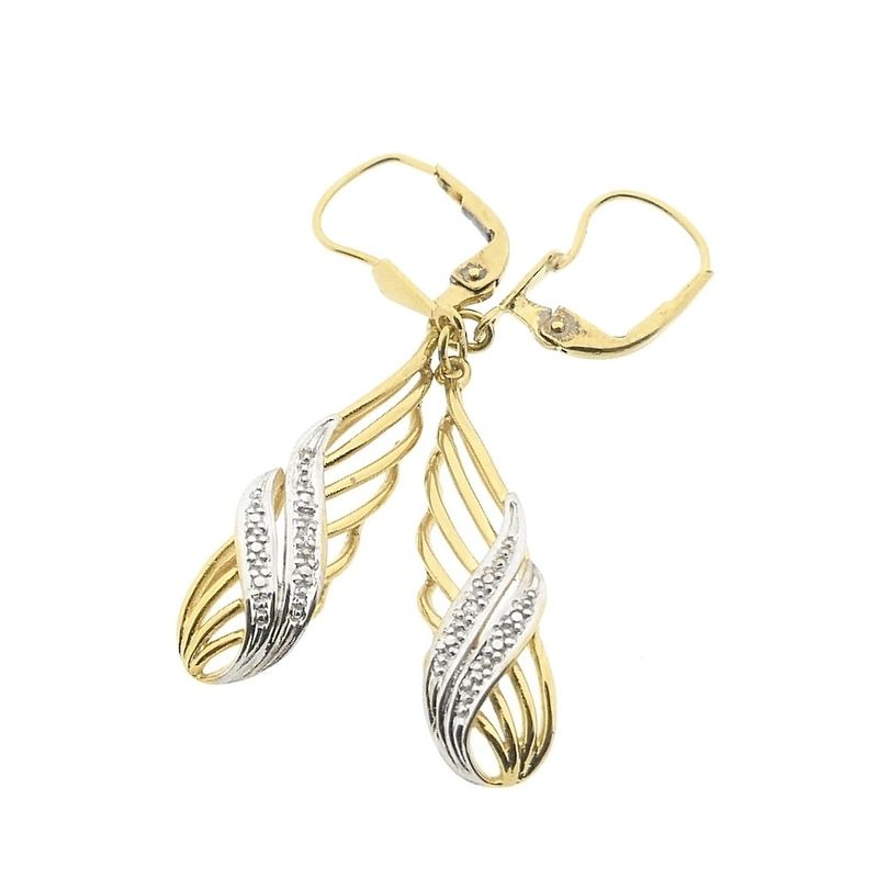 Image 8 of Bicolor gold long earrings with diamonds; 0.01 ct.