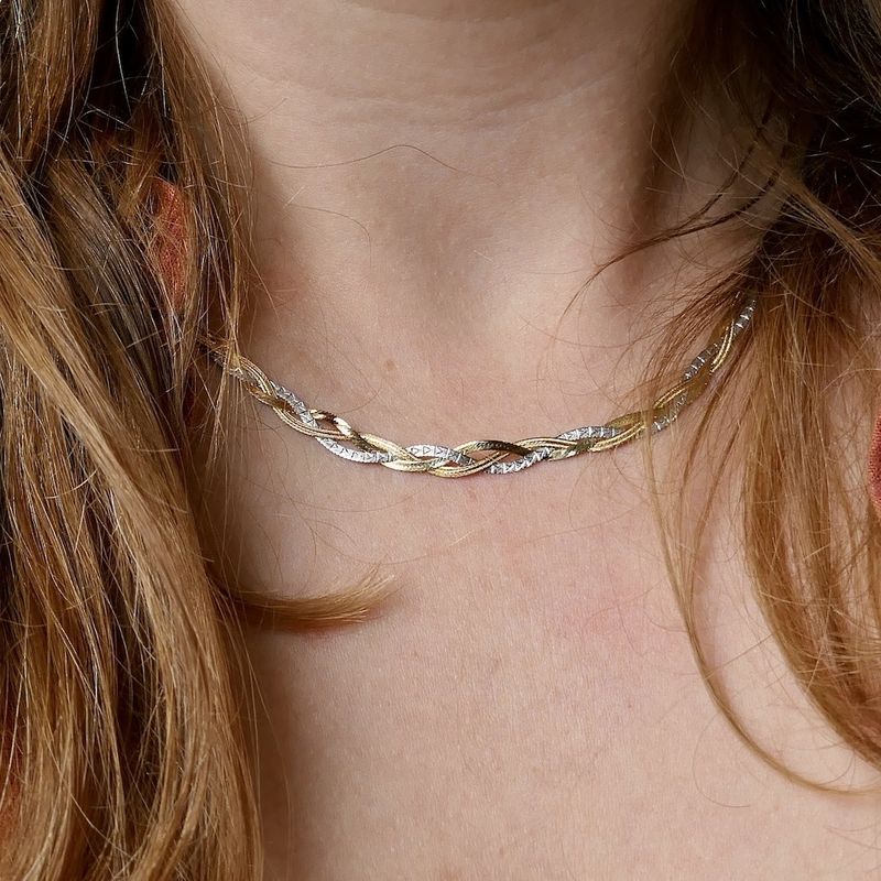 Image 10 of Two-tone gold braided link chain