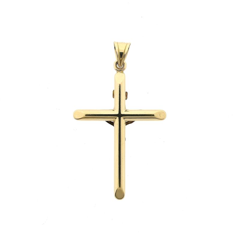 Afbeelding 3 van Bicolor gouden hanger van een kruis met corpus | INRI