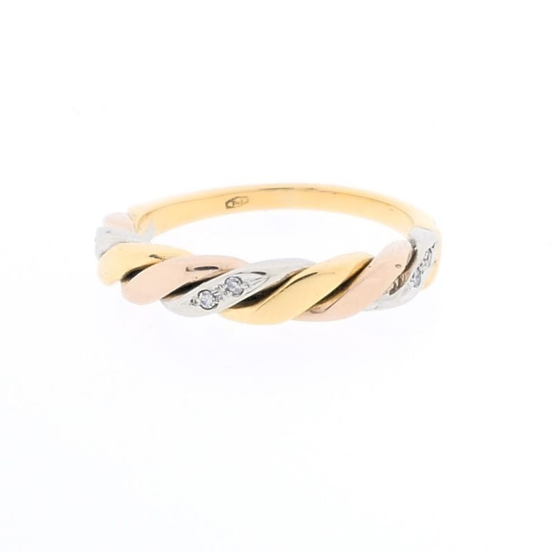 Image 5 of Tricolor gold ring with diamonds; 0.02 ct.