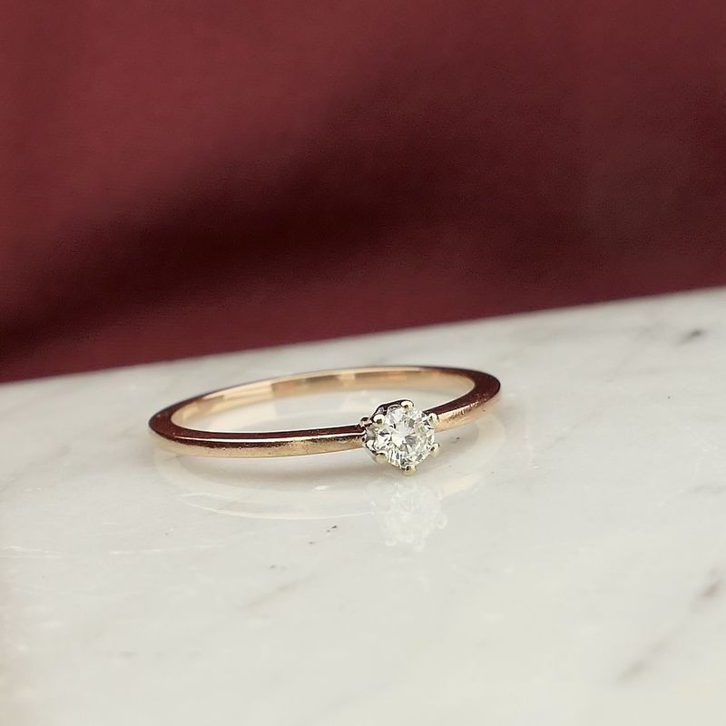 Image 2 of Gold solitaire ring with diamond | 0.12 ct.