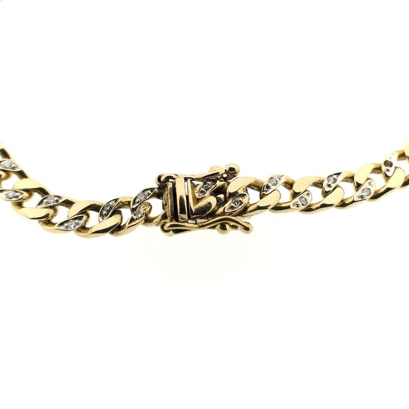 Image 4 of Gold flat gourmet link bracelet with diamonds
