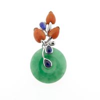 White gold pendant with jade, red jasper and sapphire