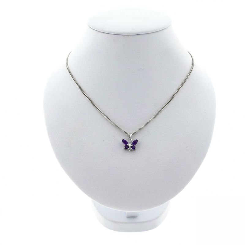 Image 4 of 18 carat white gold pendant with amethyst; Butterfly