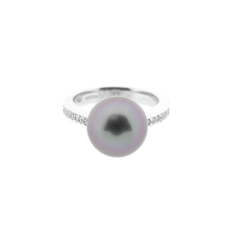Image 2 of White gold ring with Tahitian pearl and diamond; 0.13 ct.