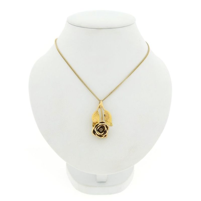 Image 3 of Vintage gold pendant of a rose with leaves