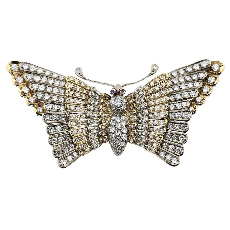 Image 1 of Exclusive two-tone gold butterfly brooch with ruby ​​and diamond; 5.44 ct.
