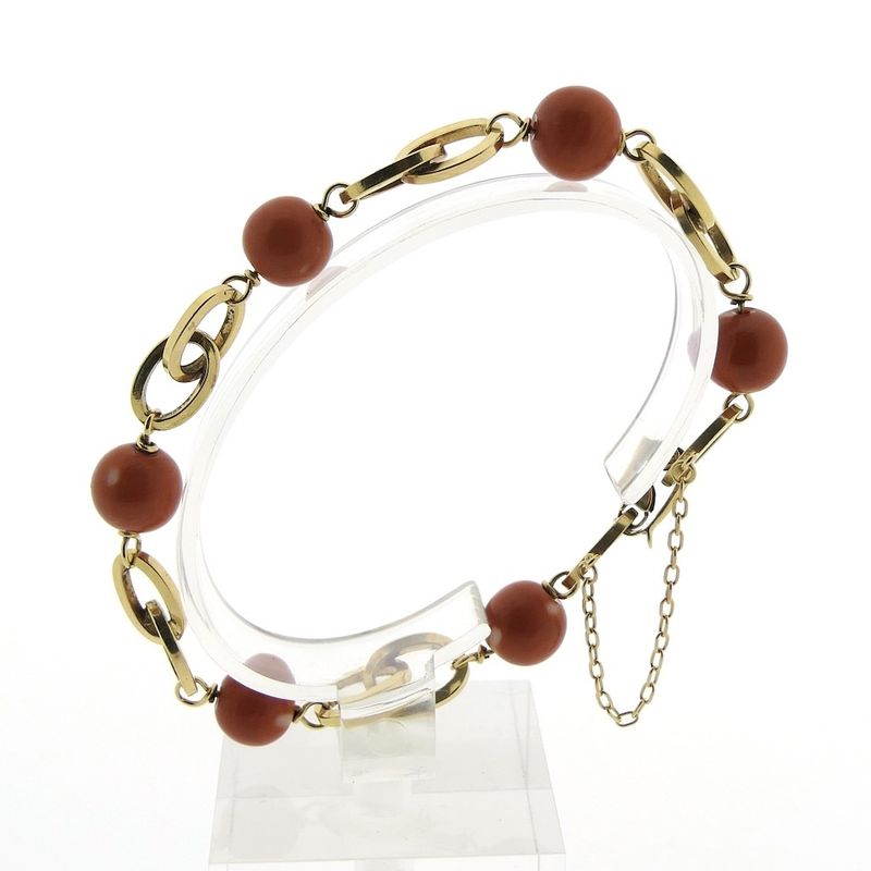 Image 7 of Antique gold bracelet with blood coral beads.