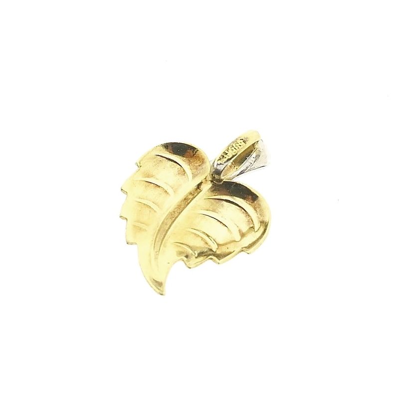 Image 4 of Two-tone gold pendant of a leaf with diamond | 0.02 ct.