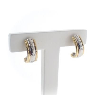Image 1 of Bicolor gold stud earrings hemisphere | Diamond 0.04 ct.