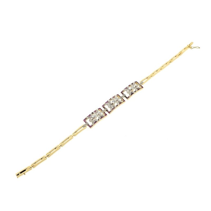 Image 9 of Gold link bracelet with ruby ​​and diamonds; 0.89 ct.