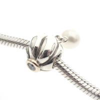 Pandora charm; Silver with gold; Pearl Charm