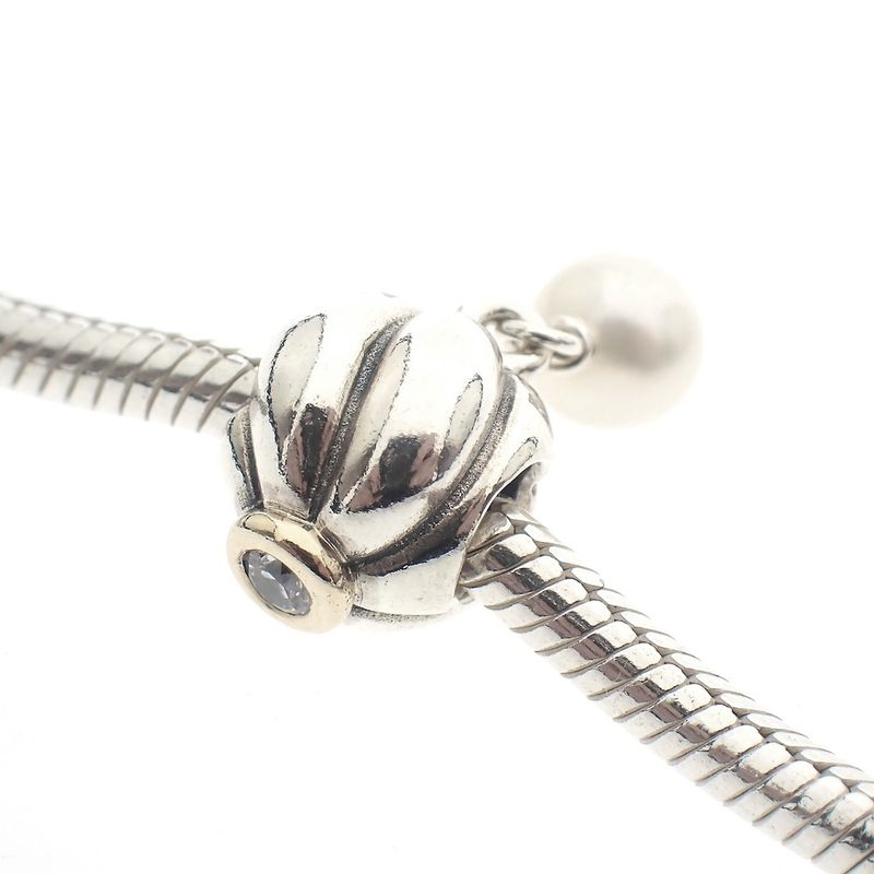 Image 1 of Pandora charm; Silver with gold; Pearl Charm