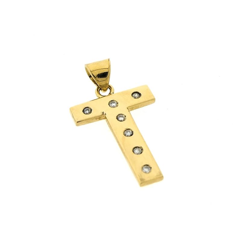 Image 4 of Gold pendant of the letter T with diamond; 0.035 ct.