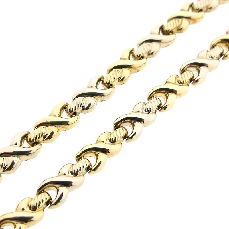 Afbeelding 10 van Bicolor gouden fantasieschakel collier met saffier | 44 cm