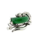 Image 6 of White gold stud earrings with jade and diamond; 0.38 ct.