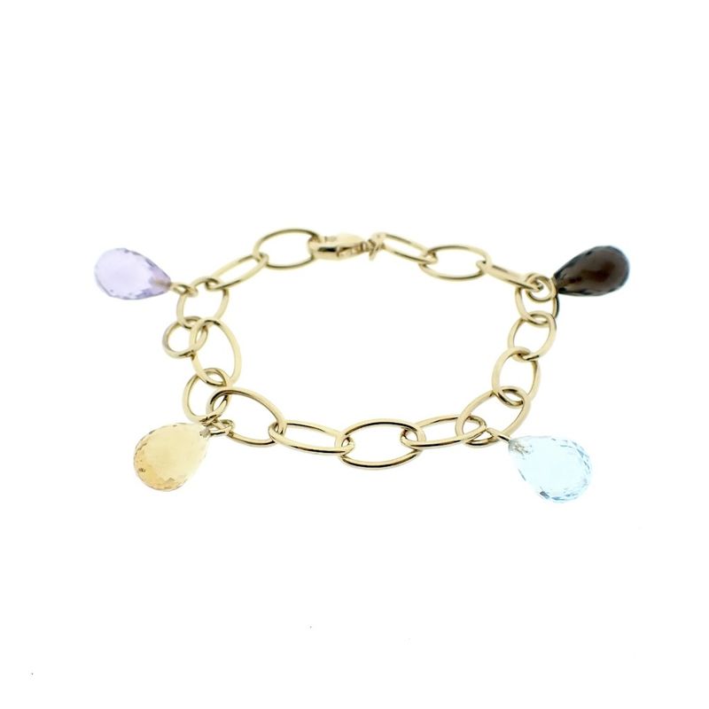 Image 4 of Gold link bracelet with topaz and smoky quartz.