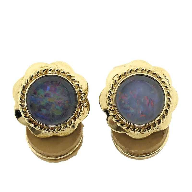 Image 8 of Gold clip-on earrings with precious opal | Vintage
