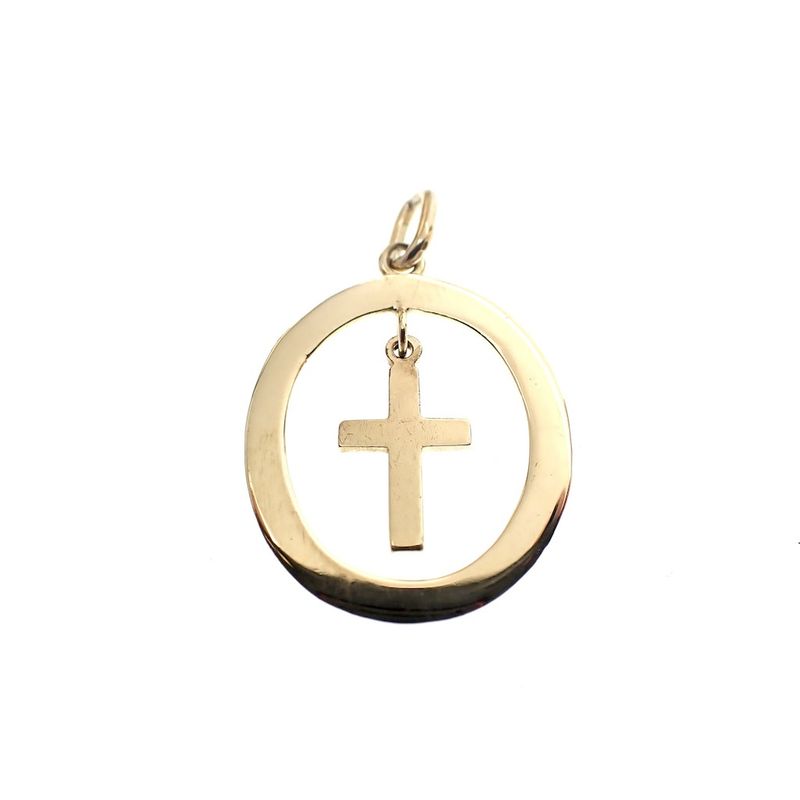Image 3 of Gold oval pendant with cross