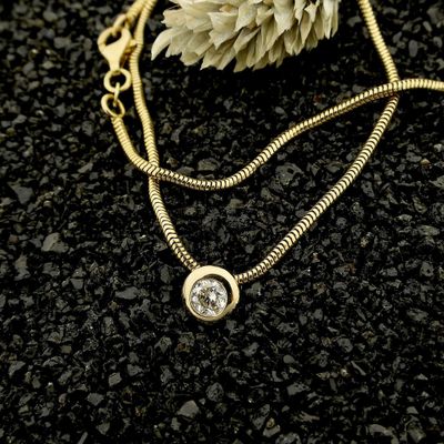 Image 2 of Gold snake link chain with diamond pendant; 0.24 ct. | 38.5 cm