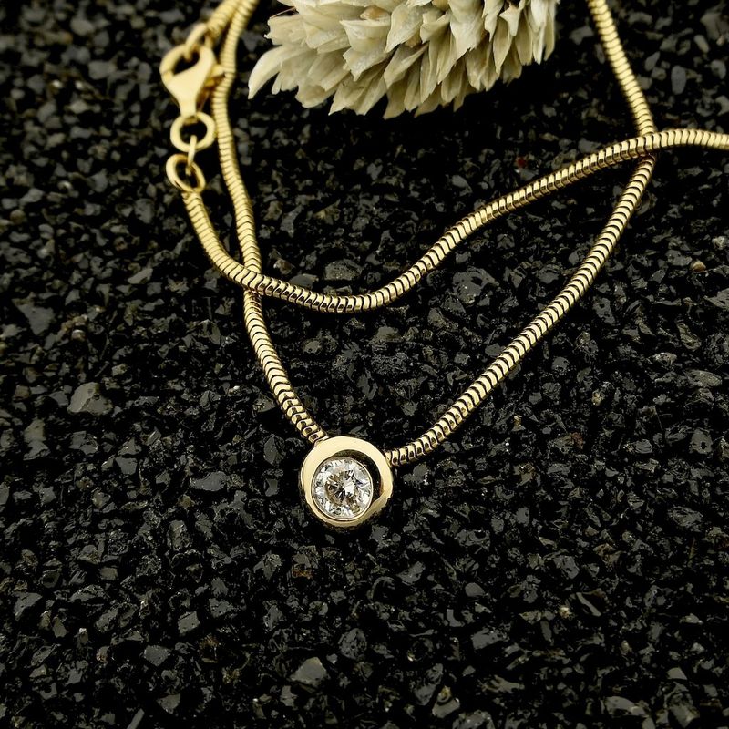 Image 2 of Gold snake link chain with diamond pendant; 0.24 ct. | 38.5 cm