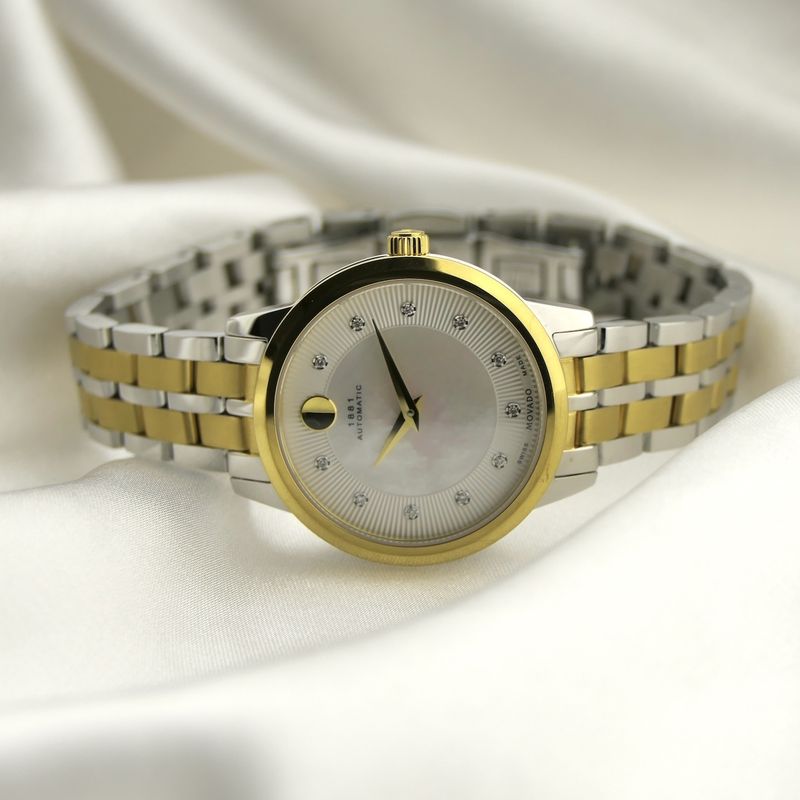 Image 12 of Movado 1881; Automatic two-tone women's watch with MOP and diamond dial; 0607489