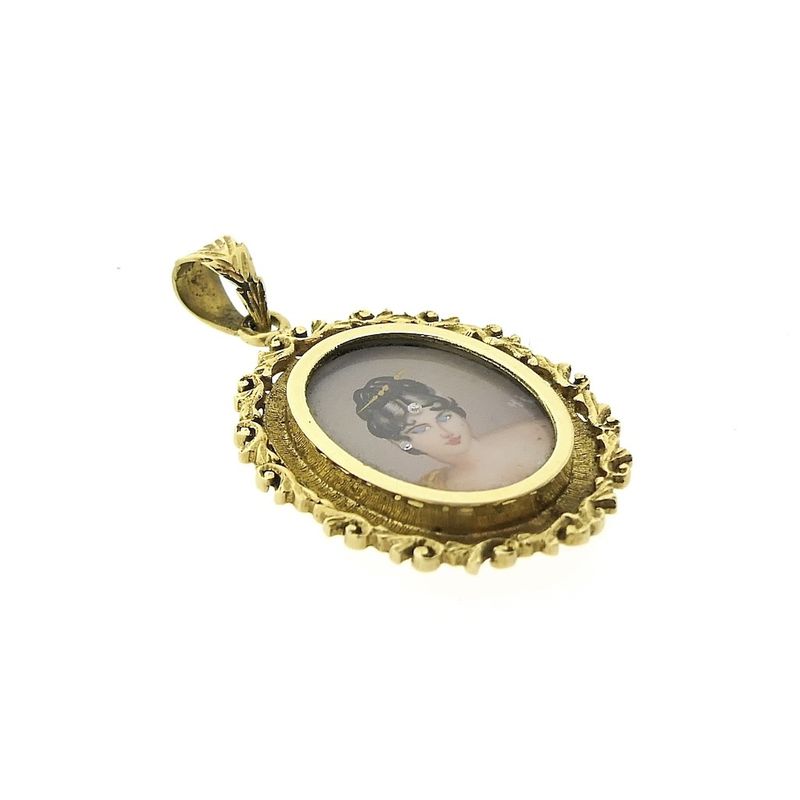 Image 3 of Antique two-tone gold pendant with enamel portrait