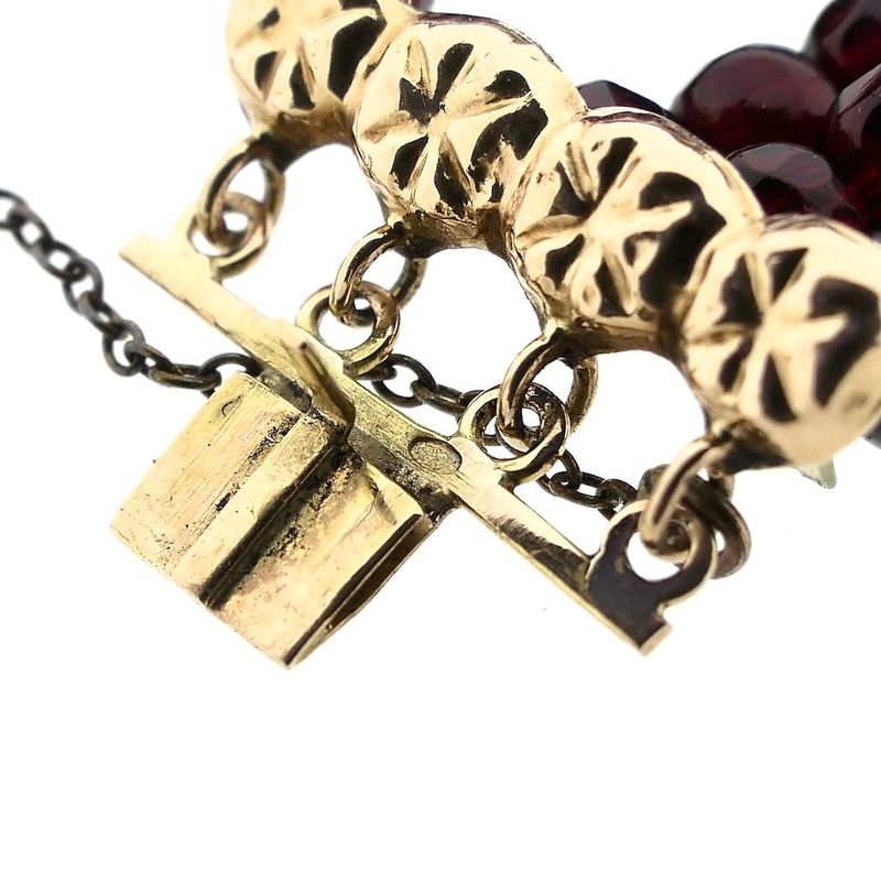 Image 5 of Antique Garnet Bead Bracelet with Gold Clasp