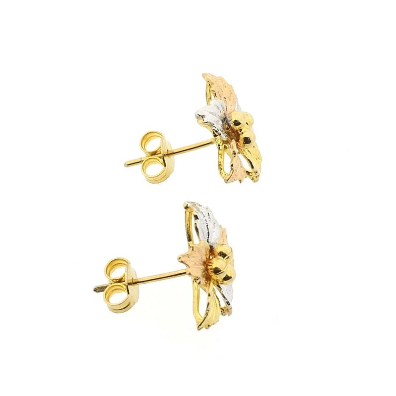Image 9 of Tricolor gold flower stud earrings