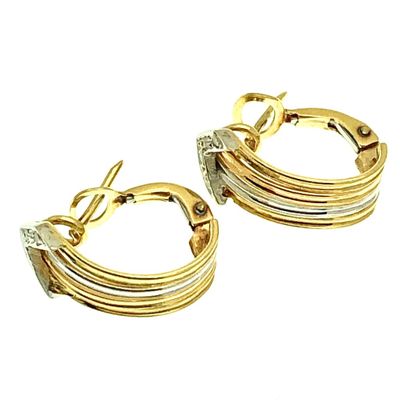 Image 2 of Bicolor gold stud earrings with diamonds | 0.08 ct.