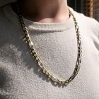 Image 4 of Wide two-tone gold Figaro link necklace; Men's | 64 cm