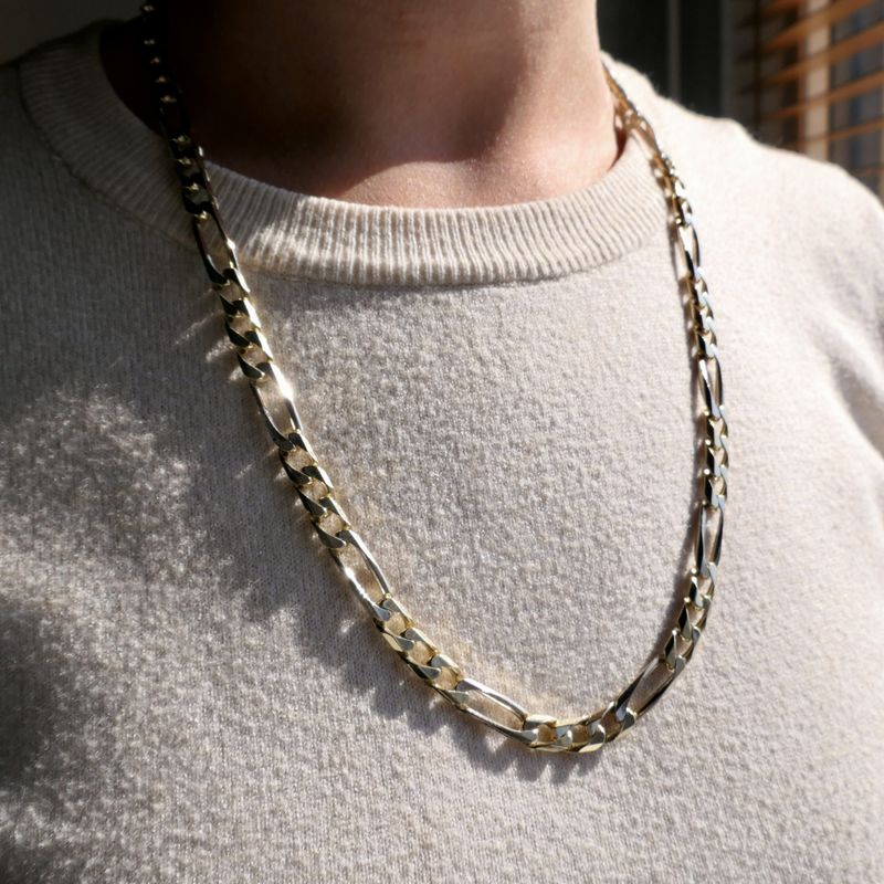 Image 4 of Wide two-tone gold Figaro link necklace; Men's | 64 cm