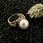 Image 12 of Vintage gold ring with pearl and diamonds; 0.13 ct.