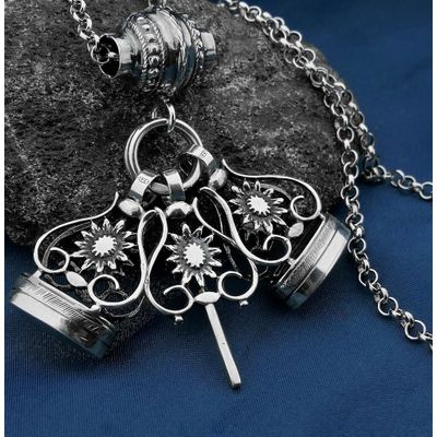 Image 2 of Antique silver watch chain with two signets and watch key | 62 cm