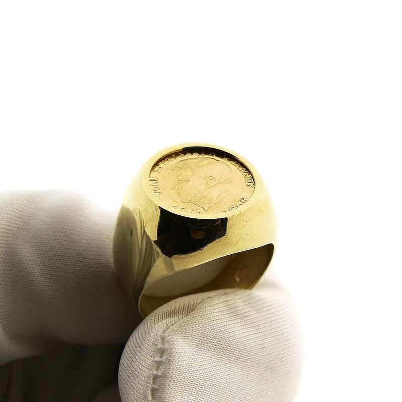 Image 7 of Gold pinky ring with coin | John F. Kennedy