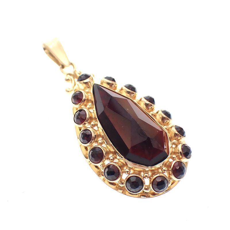 Image 2 of Vintage gold entourage pendant with garnet stones