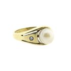 Image 4 of Gold ring with pearl and diamond; 0.01 ct.