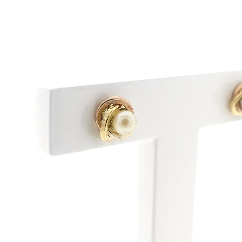 Image 3 of Tricolor gold stud earrings with pearl