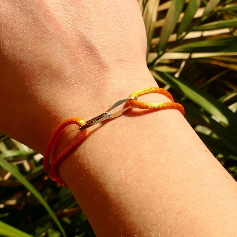 Image 2 of Forever Knots® Handmade Orange Satin Bracelet with Gold Link