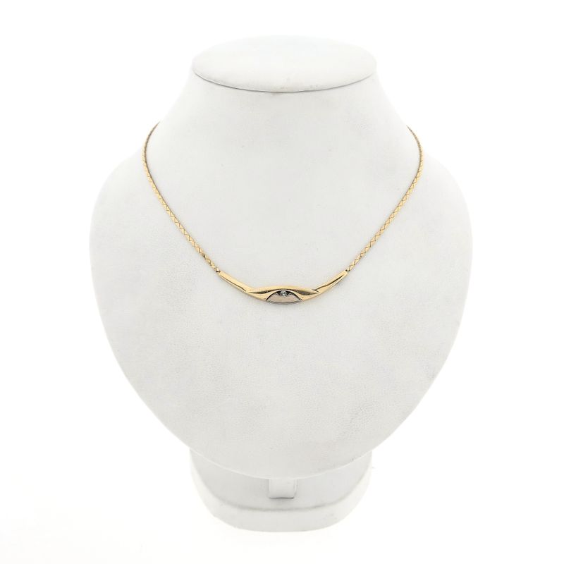 Afbeelding 1 van Bicolor gouden cobraschakel collier met vaste hanger en diamant