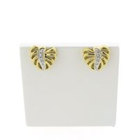 Gold leaf stud earrings with diamond | 0.05 ct.