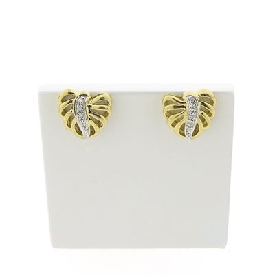 Image 1 of Gold leaf stud earrings with diamond | 0.05 ct.