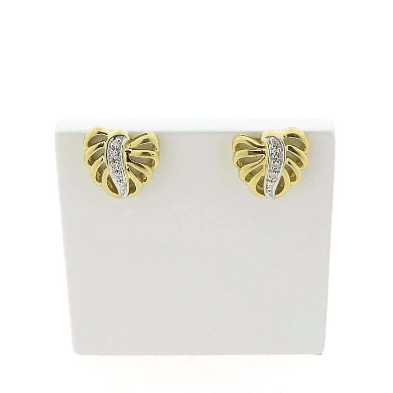 Image 1 of Gold leaf stud earrings with diamond | 0.05 ct.