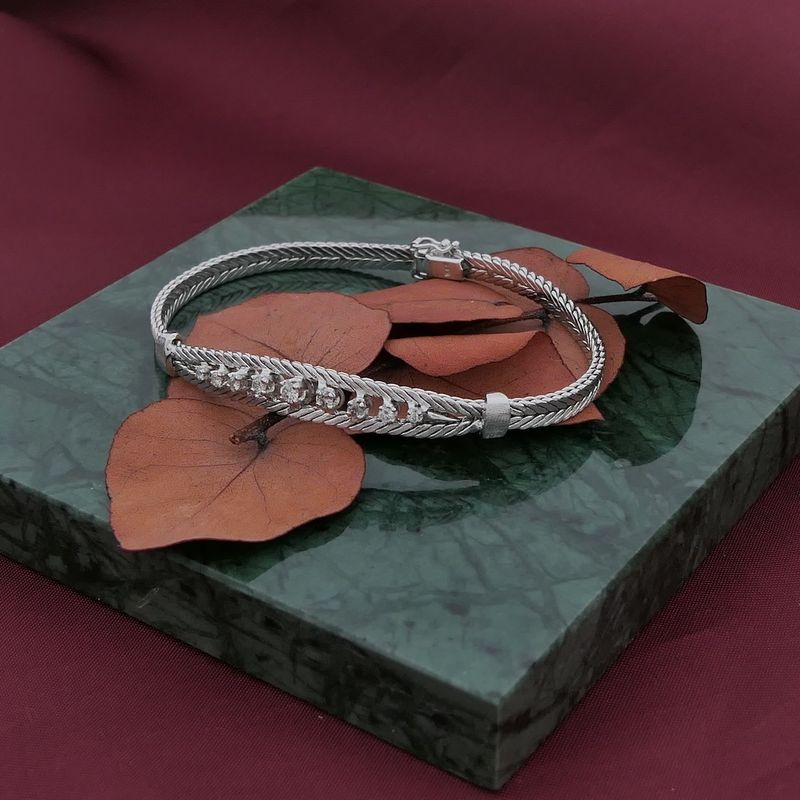 Image 8 of White gold herringbone link bracelet with diamonds